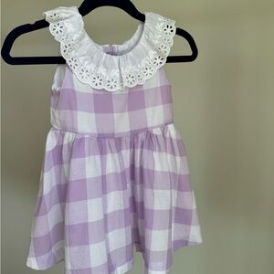 Janie and Jack Purple and White Gingham Dress with Eyelet Collar